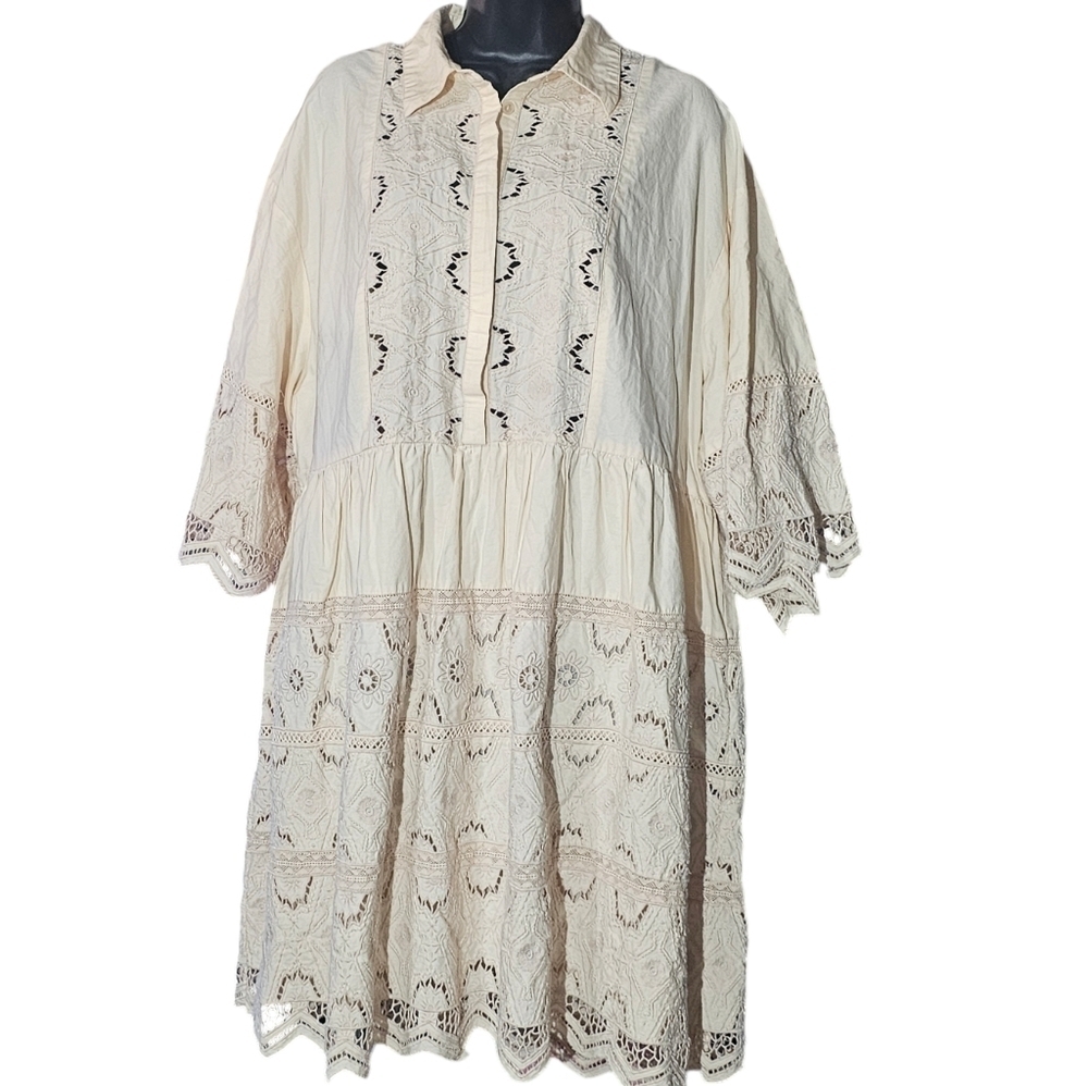 ASOS EDITION mini shirt dress with cutwork in peach